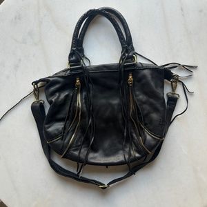 Linea Pelle Leather Tassel Bag in Black